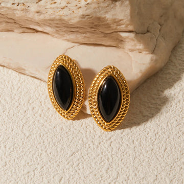 Black Agate Oval Earrings