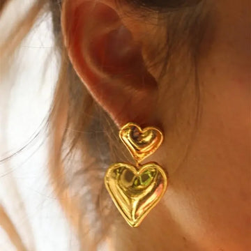 Double heart drop earrings