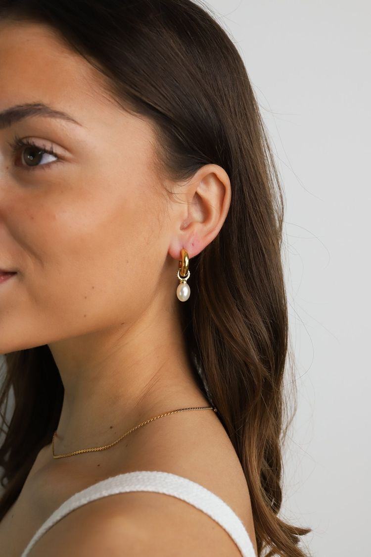 Pearl Drop Hoop Earrings | Dee Ruel Jewelry
