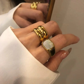 Gold Plated White Shell Ring