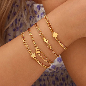 Two layer gold-plated symbol bracelet (Love, Flower, Hamsa,Star)